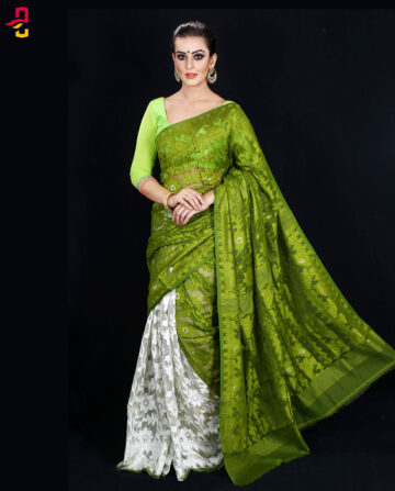 Moslin Silk Jamdani Tangail Saree HRB-158