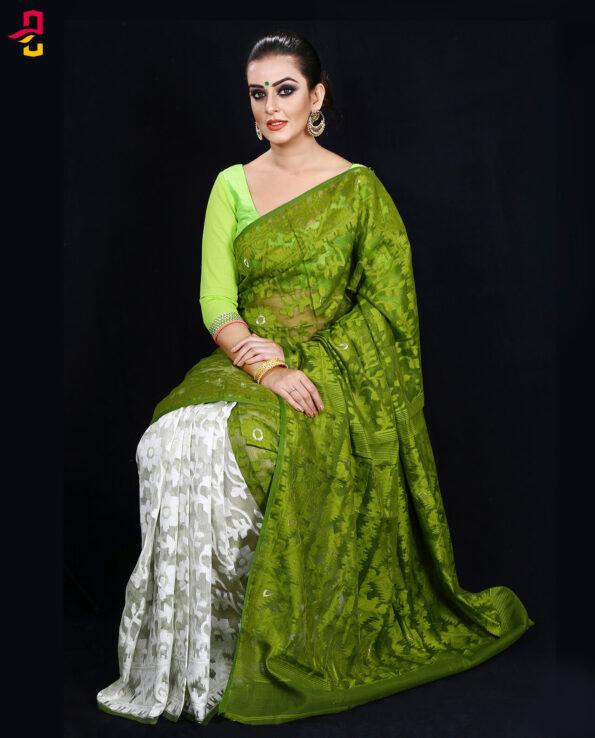 Moslin Silk Jamdani Tangail Saree HRB-158