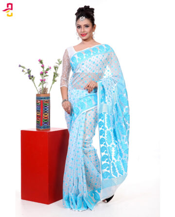 Muslin Silk Jamdani Tangail Saree HRB-186