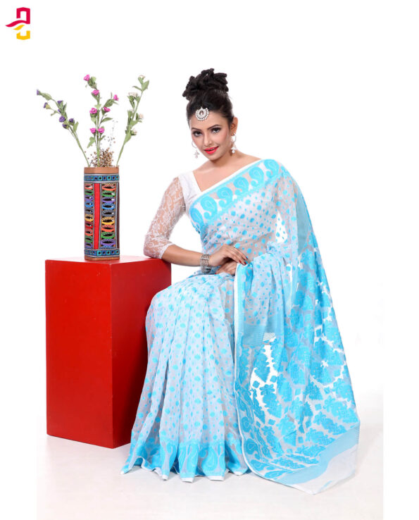 Muslin Silk Jamdani Tangail Saree HRB-186