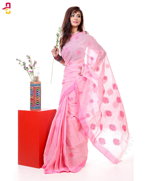 Mercerized Muslin Silk Handwork Tangail Saree HRB-189